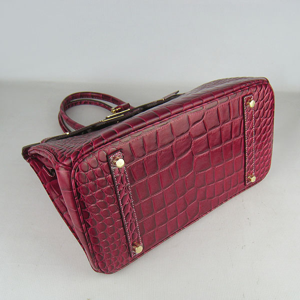 High Quality Fake Hermes Birkin 35CM Crocodile Veins Leather Bag Wine 6089